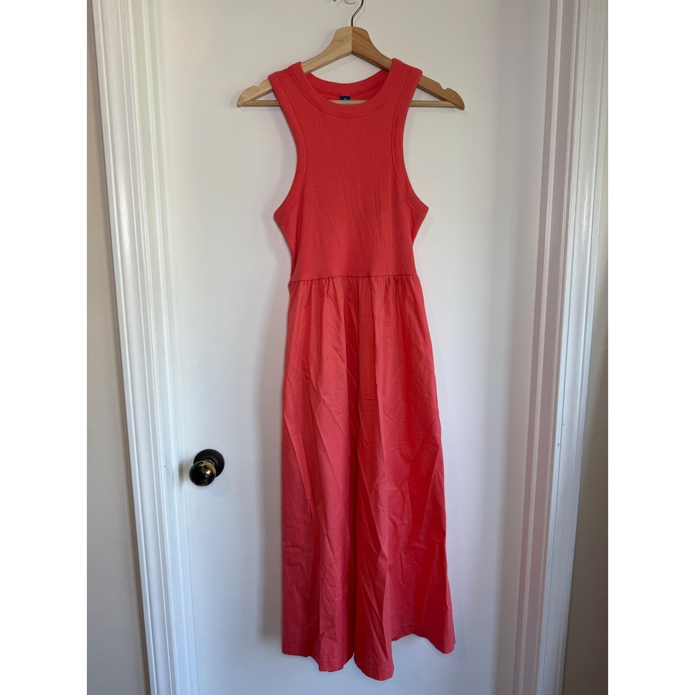 Old Navy Womens Pink Coral Ribbed Racerback Mixed Media‎ Maxi Dress Pockets M
